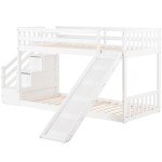 Kids Wooden Bunk Bed Frame with Slide and Stairs