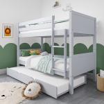 Light Grey Wooden Single Bunk Bed with Trundle