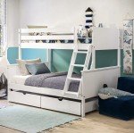 White Kids Bunk Bed for 3 with Drawers