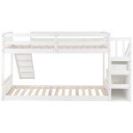 Kids Wooden Bunk Bed Frame with Slide and Stairs