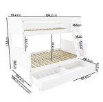 White Kids Bunk Bed for 3 with Drawers