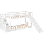 Kids Wooden Bunk Bed Frame with Slide and Stairs