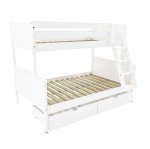 White Kids Bunk Bed for 3 with Drawers