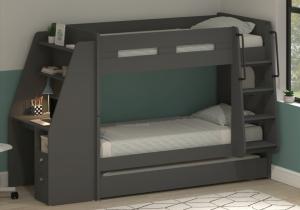 White Bunk Bed with Desk and Trundle