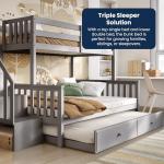 Grey Triple Bunk Bed With Trundle Stairs