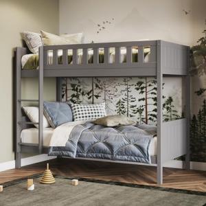 Sturdy Wooden Single Bunk Bed for Kids - Grey