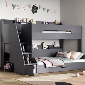 Stylish Grey Double Bunk Bed With Storage