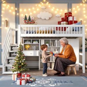 KUIKUI High Sleeper Loft Bed with Desk and Storage