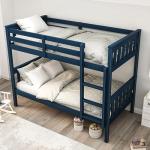 Blue Solid Wood Double Bunk Bed for Kids