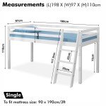 Kids Pine Wooden Loft Bunk Bed Frame