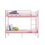 Kids Metal Bunk Bed Frame with Stairs (Pink)
