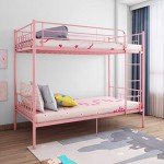 Kids Metal Bunk Bed Frame with Stairs (Pink)