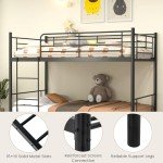 Metal Twin Bunk Bed with Ladder and Guardrails