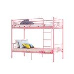 Kids Metal Bunk Bed Frame with Stairs (Pink)