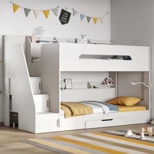 Stylish White Double Bunk Bed With Storage