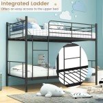 Metal Twin Bunk Bed with Ladder and Guardrails