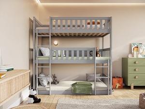 Triple Bunk Bed for Kids - Space Saving Grey