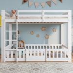 White Solid Wood Bunk Bed with Safety Rails