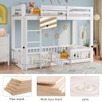 White Solid Wood Bunk Bed with Safety Rails