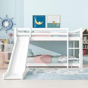 Kids Bunk Bed With Slide And Adjustable Ladder