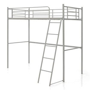 Metal Bunk Bed Frame with Ladder and Guardrail