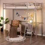 Metal Bunk Bed Frame with Ladder and Guardrail