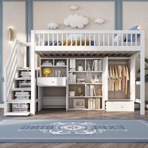 KUIKUI High Sleeper Loft Bed with Desk and Storage