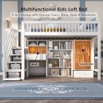 KUIKUI High Sleeper Loft Bed with Desk and Storage