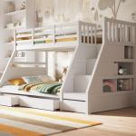 Triple Bunk Bed with Storage for Kids - White