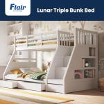 Triple Bunk Bed with Storage for Kids - White