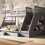 Triple Bunk Bed with Storage for Kids - Grey