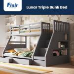 Triple Bunk Bed with Storage for Kids - Grey