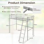Metal Loft Bed Frame with Ladder & Guardrail
