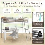 Metal Loft Bed Frame with Ladder & Guardrail