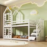 Double Wooden Bunk Bed with Slide for Kids