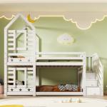 Double Wooden Bunk Bed with Slide for Kids