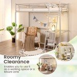 Metal Loft Bed Frame with Ladder & Guardrail