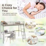 Metal Loft Bed Frame with Ladder & Guardrail