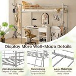 Metal Loft Bed Frame with Ladder & Guardrail