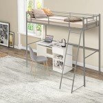 Metal Loft Bed Frame with Ladder & Guardrail