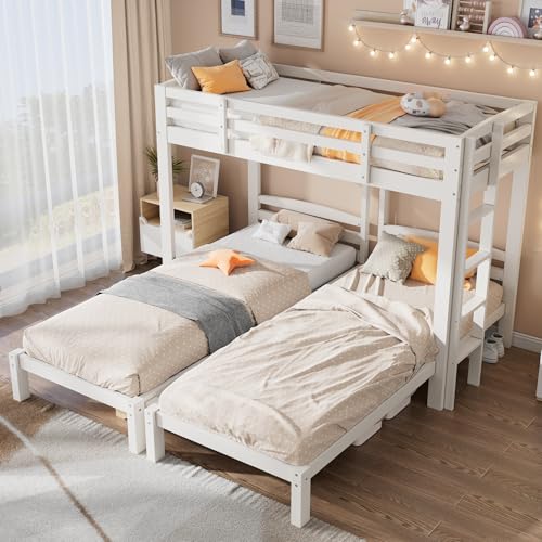 Triple Bunk Bed for Kids - Solid Pine Frame