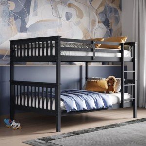 Sturdy Grey Wooden Double Bunk Beds for Kids
