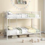 Metal Bunk Bed Frame with Ladder and Guardrails