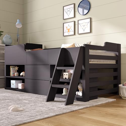 Kids Mid Sleeper Bunk Bed With Storage Taupe