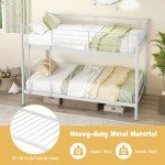 Metal Bunk Bed Frame with Ladder and Guardrails