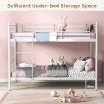 Metal Twin Bunk Bed with Ladder and Guardrails