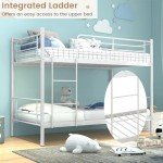 Metal Twin Bunk Bed with Ladder and Guardrails