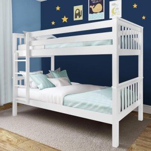 Kids White Wooden Bunk Bed with Stairs