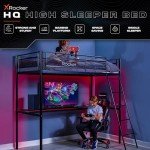 X-Rocker Metal Loft Bed with Desk - Black