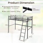 Metal Loft Bed with Ladder and Guardrails